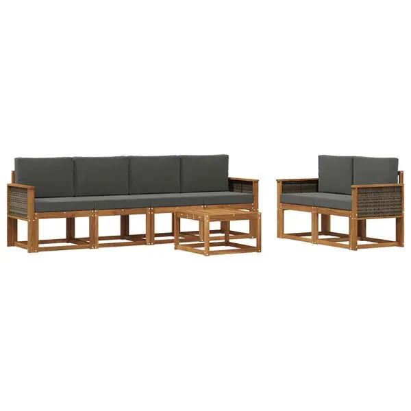 Handla nu vidaXL Utomhussoffset med kudde 6 pcs Naturlig och Antracit