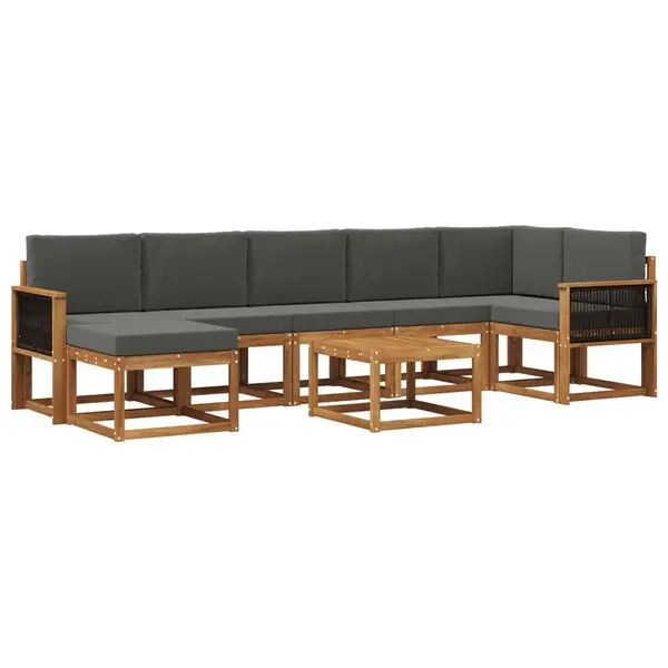vidaXL Utomhussoffset med kudde 8 pcs Naturlig och Antracit Polyester Snabb frakt