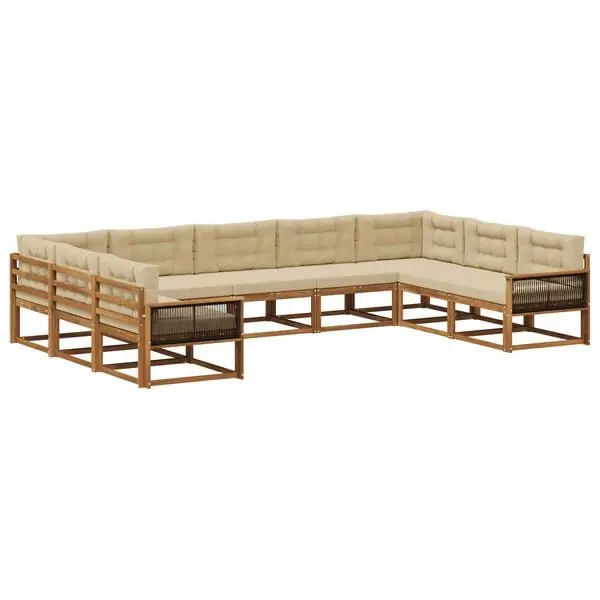 Beställ idag vidaXL Utomhussoffset med kudde 9 pcs Naturlig och Beige