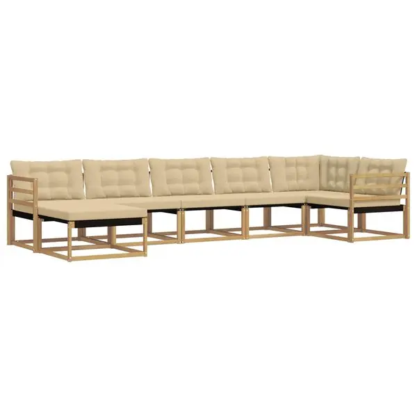 vidaXL Utomhussoffset med kudde 7 pcs Vit och Beige Outlet