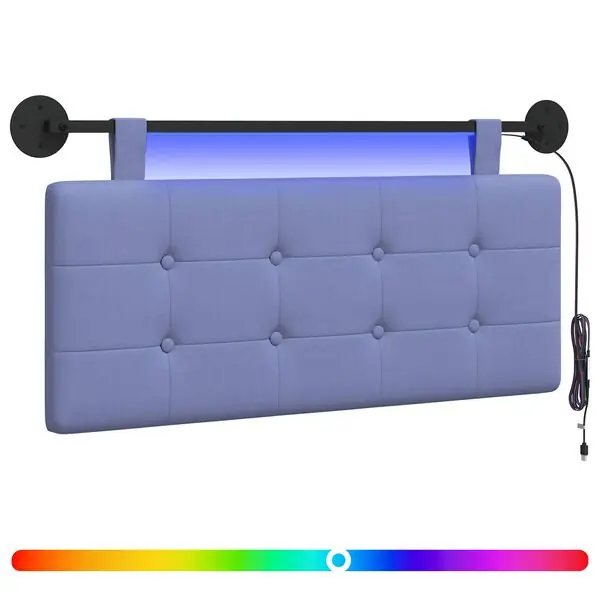 Erbjudande vidaXL Hängande sänggavel Med LED-lampa Jeansblå Tyg