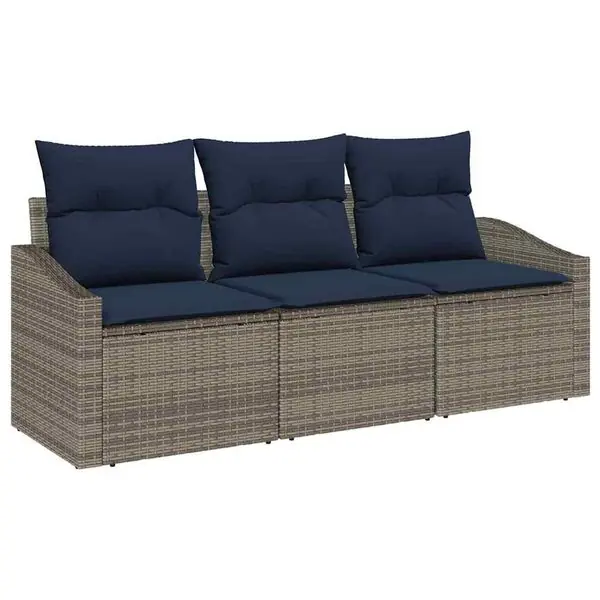 Kundfavorit vidaXL Trädgårdsoffset med kudde 3 pcs Grå och Marinblå konstrotting