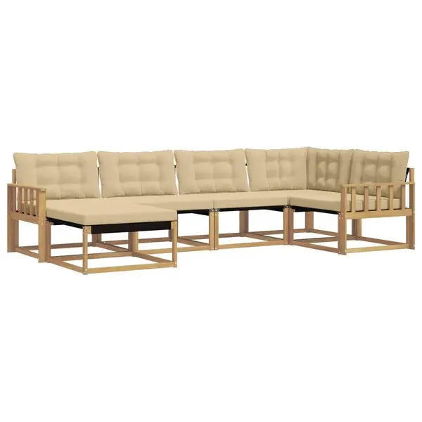 Rabatt vidaXL Utomhussoffset med kudde 6 pcs Vit och Beige