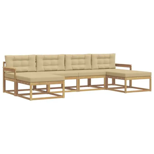 vidaXL Utomhussoffset med kudde 6 pcs Vit och Beige Beställ idag
