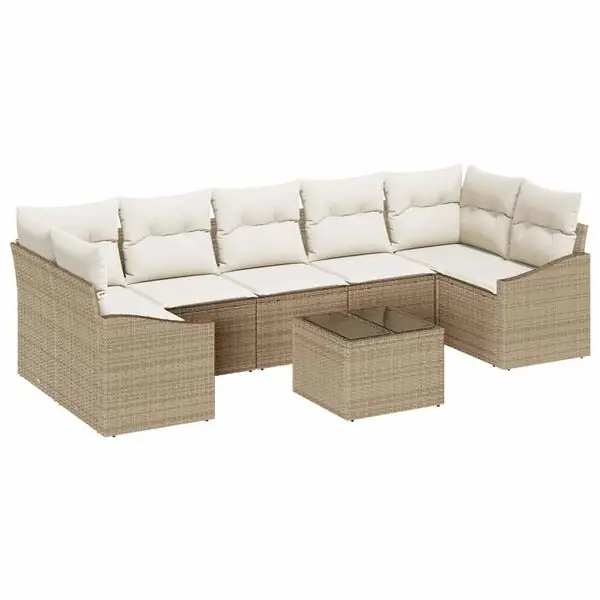 vidaXL Soffset med kudde 8 pcs Beige och gräddfärgad konstrotting Fri frakt