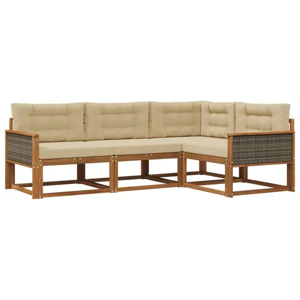 Erbjudandepris vidaXL Utomhussoffset med kudde 4 pcs Naturlig och Beige
