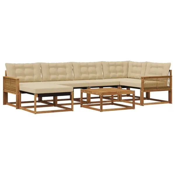 Begränsad tid vidaXL Utomhussoffset 7 pcs Naturlig och Beige Massivt Akaciaträ