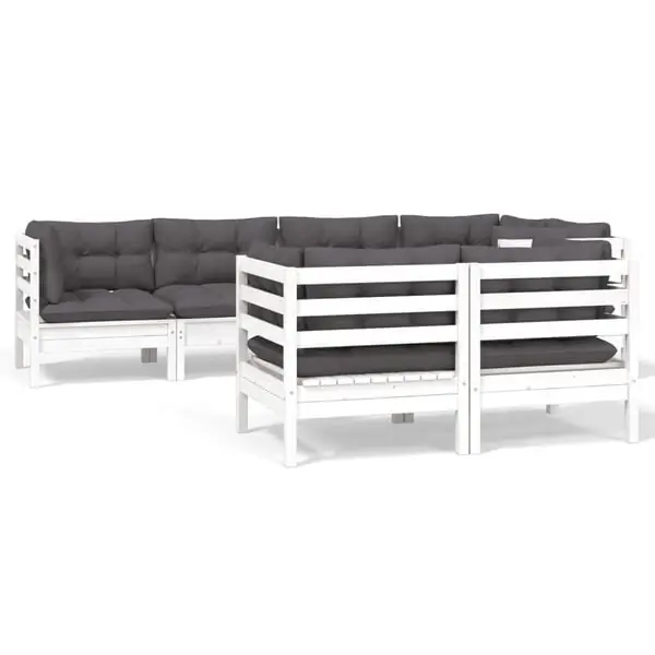 vidaXL Loungegrupp med dynor 7 delar vit massiv furu Handla nu