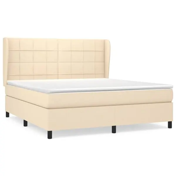 vidaXL Ramsäng med madrass gräddvit 160x200 cm tyg Premium
