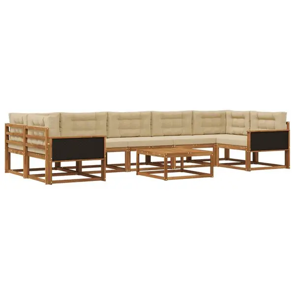 vidaXL Utomhussoffset med kudde 8 pcs Naturlig och Beige Kampanjpris