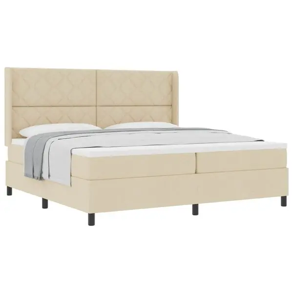 vidaXL Bäddfjäder med madrass med huvudgavel Kräm 200 x 200 cm tyg Extra rabatt