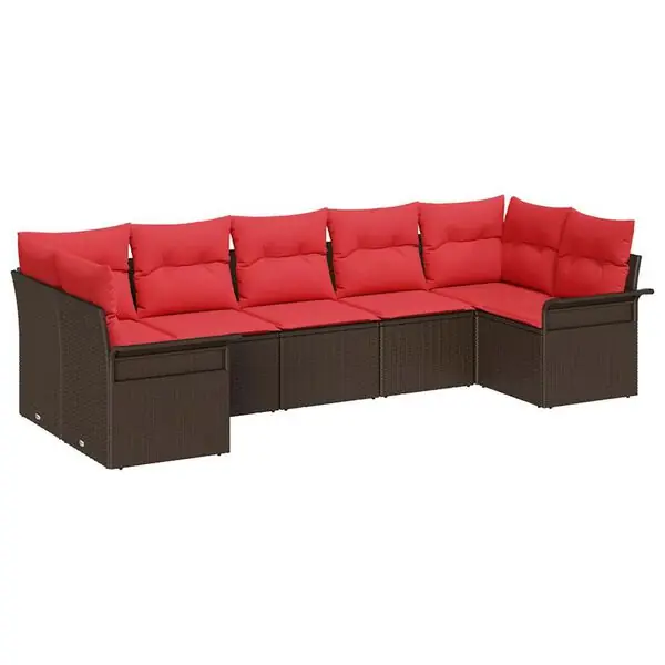 vidaXL Trädgårdsoffset med lagring 7 pcs Brun Poly rattan Extra rabatt