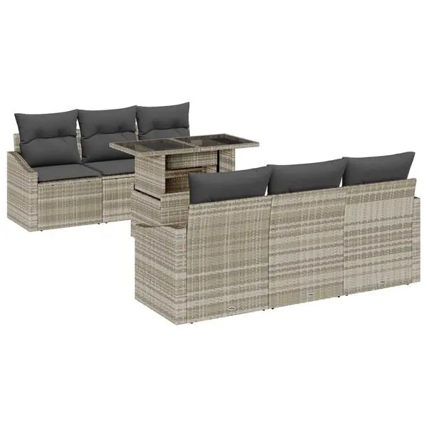 Kampanj vidaXL Trädgårdsoffset med lagring 7 pcs Ljusgrå Poly rattan