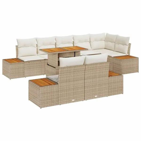 vidaXL Trädgårdsoffset med lagring 9 pcs Beige Poly rattan Nyhet