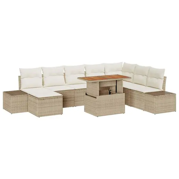 Kampanj vidaXL Trädgårdsmöbelset med kudde 9 pcs Beige och gräddfärgad