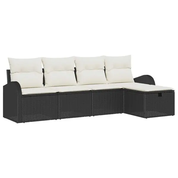vidaXL Trädgårdsoffset med kudde med lagring 5 pcs Svart Poly rattan Lågt pris