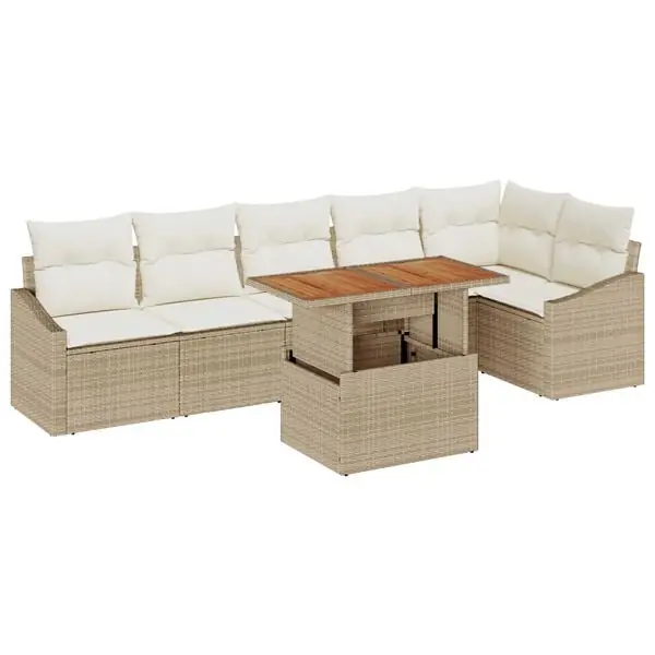 vidaXL Trädgårdsoffset med lagring 7 pcs Beige Poly rattan Handla nu