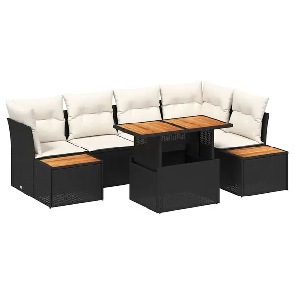 vidaXL Trädgårdsoffset med lagring 10 pcs Svart Poly rattan Lägg i varukorgen