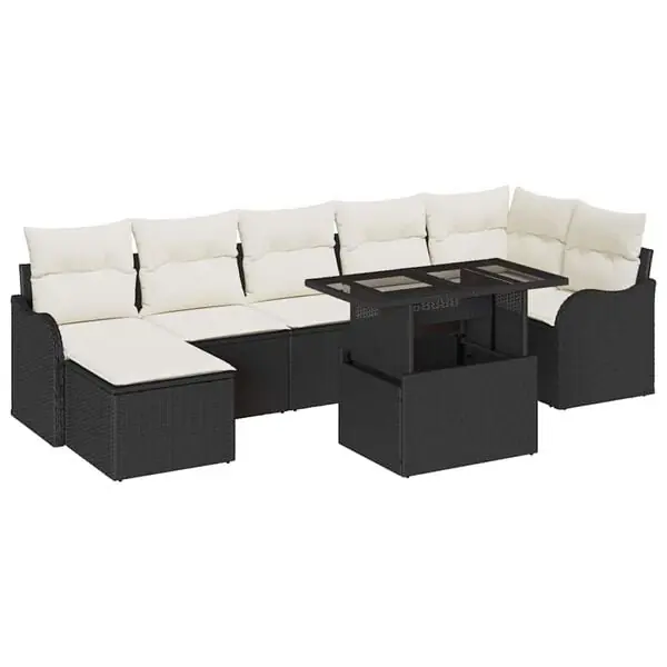 vidaXL Trädgårdsoffset med kudde 8 pcs Svart Poly rattan Köp nu