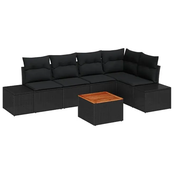 vidaXL Trädgårdsoffset med kudde 6 pcs Svart konstrotting Sista chansen