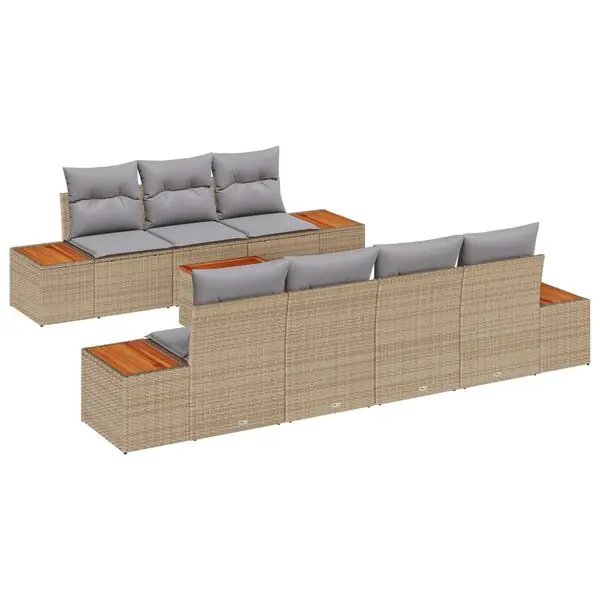 Endast denna vecka vidaXL Trädgårdsoffset med kudde 8 pcs Beige Poly rattan