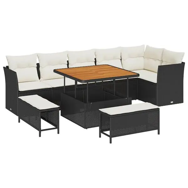 Kundfavorit vidaXL Trädgårdsoffset 9 pcs Svart konstrotting