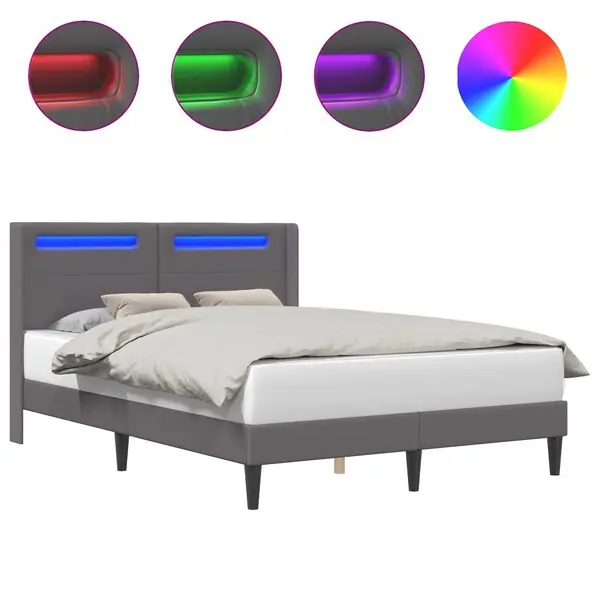 Billigare vidaXL Sängram med LED-ljusslingor Grå 120 x 190 cm Konstläder