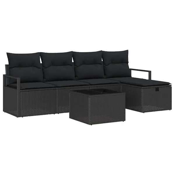 Rabatt vidaXL Trädgårdsoffset med kudde med lagring 6 pcs Svart Poly rattan