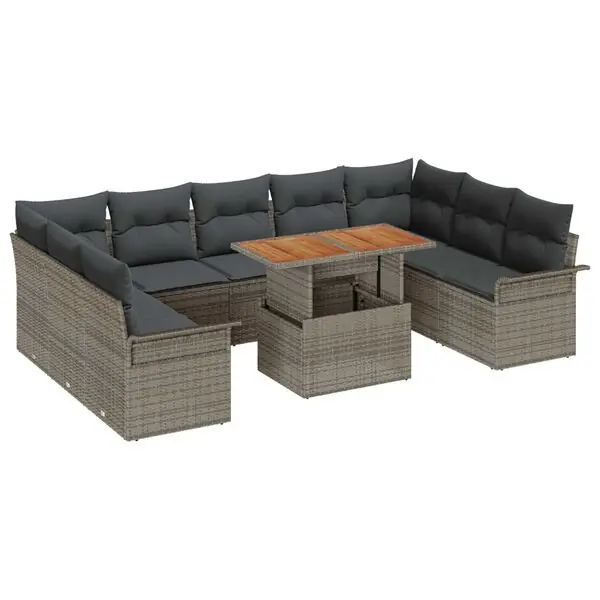 vidaXL Trädgårdsoffset med lagring 10 pcs Grå Poly rattan Lågt pris