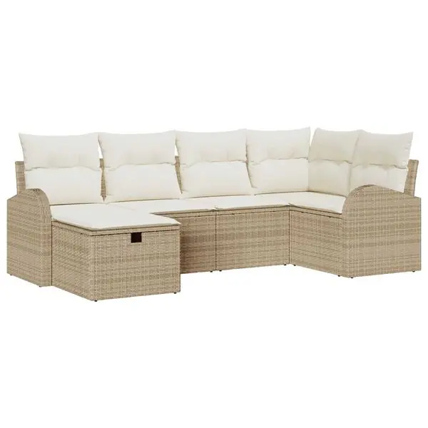 Begränsad tid vidaXL Trädgårdsoffset med kudde med lagring 6 pcs Beige Poly rattan