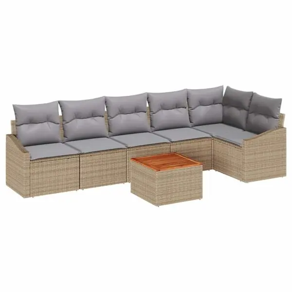 Lågt pris vidaXL Trädgårdsoffset med kudde 7 pcs Beige konstrotting