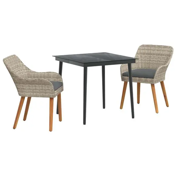 Bästa pris vidaXL Trädgårdsmöbelset med kudde 3 pcs Ljusgrå konstrotting