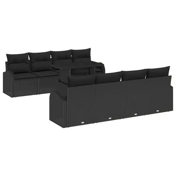 vidaXL Trädgårdsoffset med kudde 7 pcs Svart Poly rattan Fynd