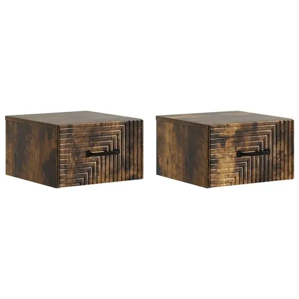 Premium vidaXL Väggmonterat Sängbord med låda 2 pcs Rökt ek 34,5 x 33 x 20 cm