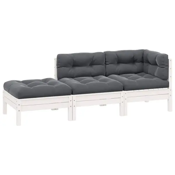 Endast idag vidaXL Loungegrupp med dynor 3 delar vit massiv furu