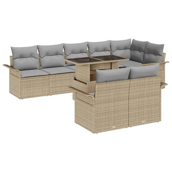 Handla nu vidaXL Trädgårdsoffset med kudde 9 pcs Beige Poly rattan