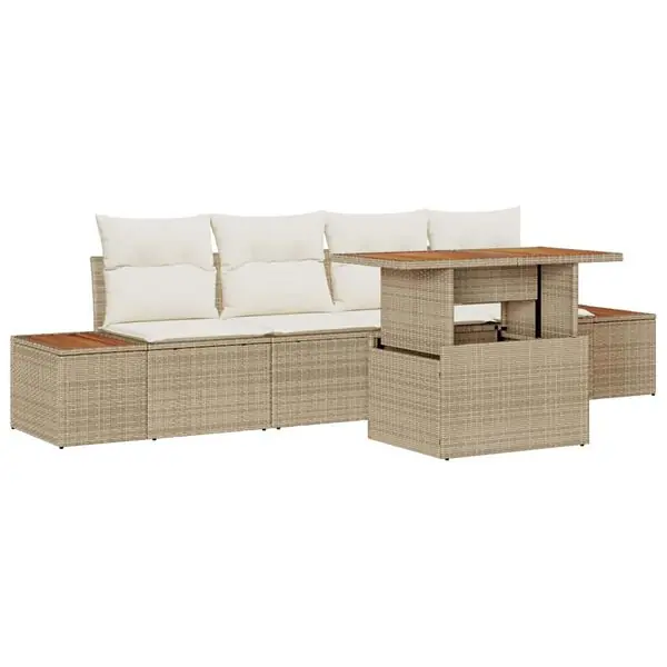 Sänkt pris vidaXL Trädgårdsoffset med lagring 5 pcs Beige Poly rattan