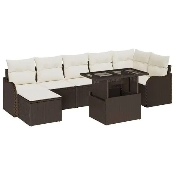 vidaXL Trädgårdsoffset med kudde 8 pcs Brun Poly rattan I lager