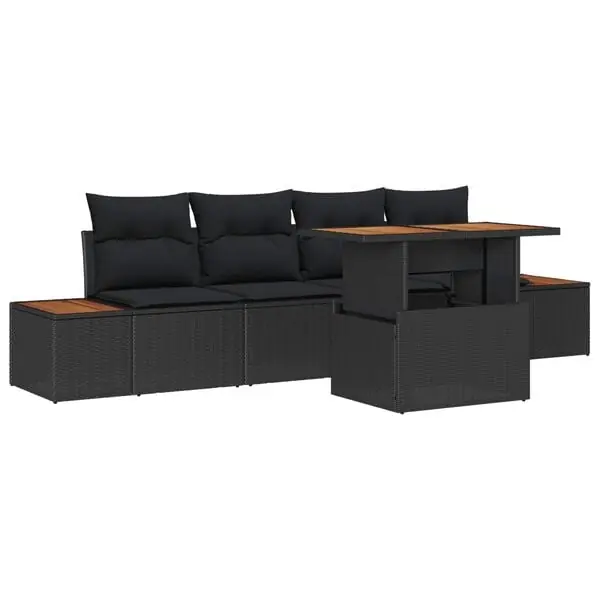 vidaXL Trädgårdsoffset med lagring 5 pcs Svart Poly rattan Lägg i varukorgen