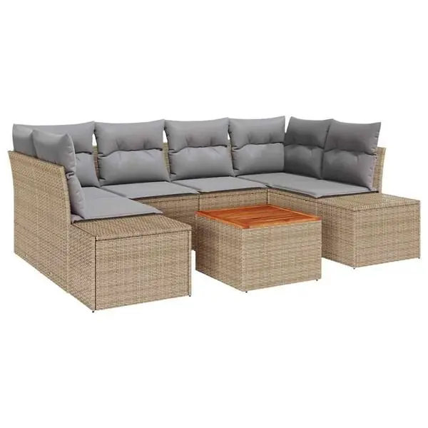 vidaXL Trädgårdsoffset med kudde 7 pcs Beige konstrotting Billig