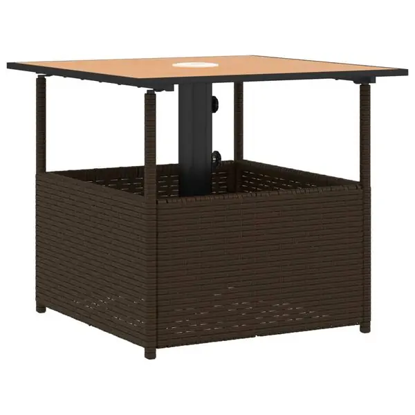 vidaXL Trädgårdsbord med parasollhål brun 55x55x46,5 cm konstrotting Begränsat erbjudande