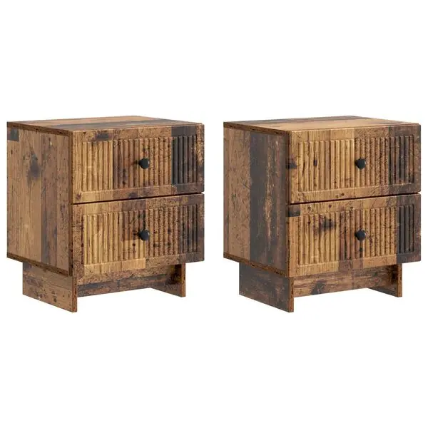 Premium vidaXL Nattduksbord med låda 2 pcs Gammalt trä 43 x 34,5 x 47,5 cm