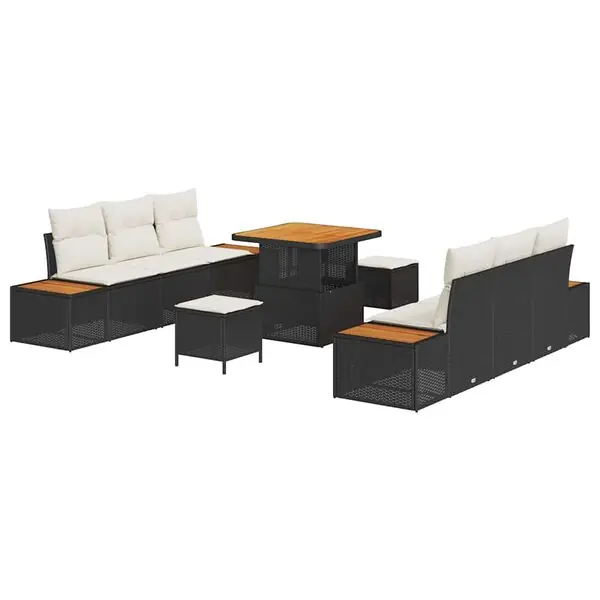 Kampanjpris vidaXL Trädgårdsoffset med kudde med lagring 9 pcs Svart Poly rattan