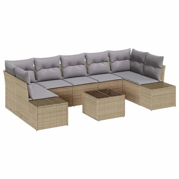 Endast denna vecka vidaXL Trädgårdsoffset med kudde 8 pcs Beige och Grå konstrotting