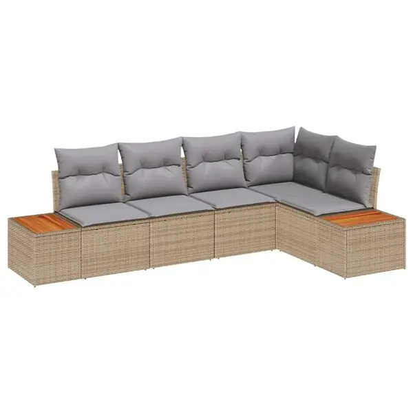 Outlet vidaXL Trädgårdsoffset med kudde 5 pcs beige och ljusgrå Poly rattan