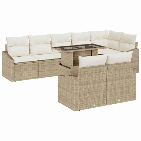 Erbjudande vidaXL Trädgårdsoffset 9 pcs Beige och gräddfärgad konstrotting