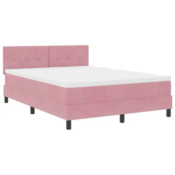 Rea vidaXL LED Box Säng med madrass med led Rosa 140 x 190 cm Sammet
