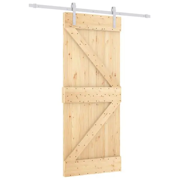 Erbjudande vidaXL Skjutdörr Naturlig och vit 85 x 210 cm Massiv furuträdörr