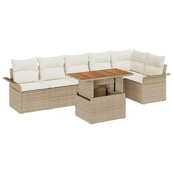 Expressleverans vidaXL Trädgårdsoffset 7 pcs Beige och gräddfärgad konstrotting