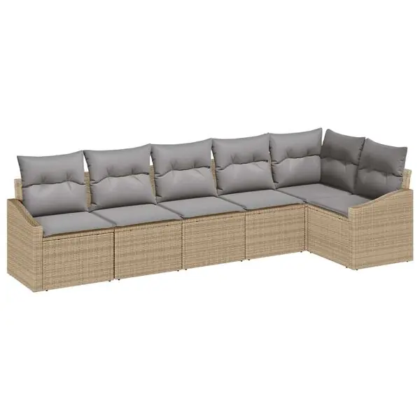 Nedsatt pris vidaXL Trädgårdsoffset med kudde 6 pcs Beige och Ljusgrå konstrotting